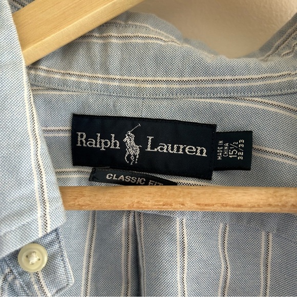 Vintage Ralph Lauren Cotton Blue Striped Button Down Shirt - Picture 6 of 6